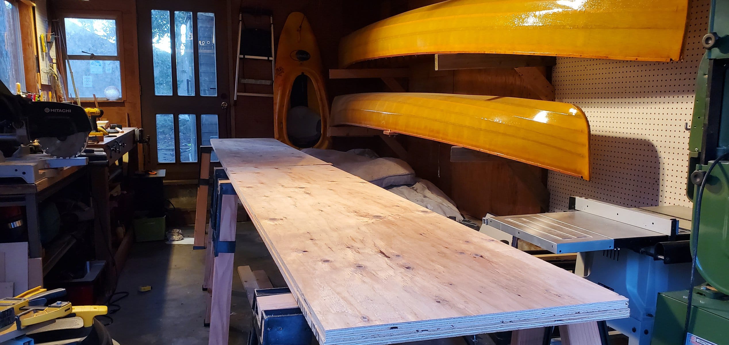 workbench with canoes